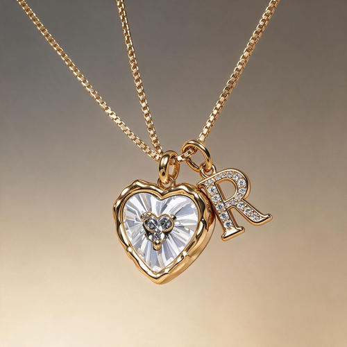 ❤️ Personalized R Initial Heart Necklace – Elegant Gold Crystal Pendant for Women