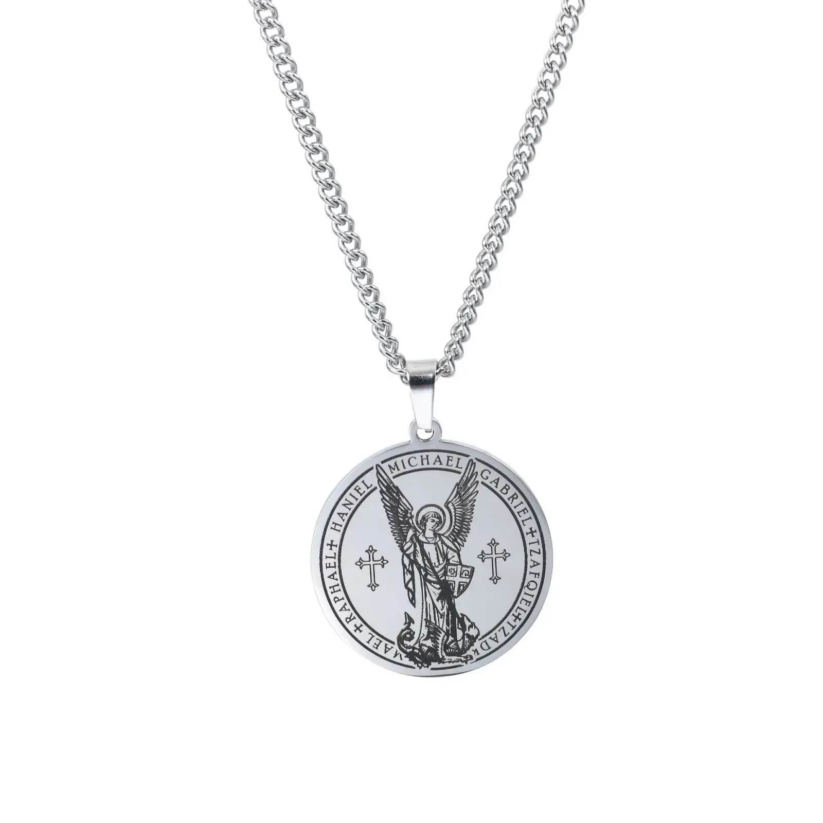 Archangel Michael Gabriel Raphael Haniel Round Pendant Necklace Vintage Stainless Steel Men Pendants Jewelry Fashion Accessories