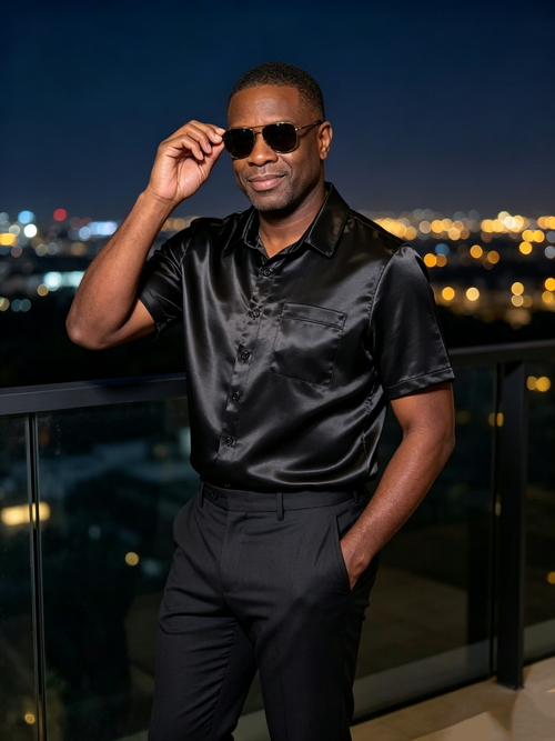 High end business black satin shirt