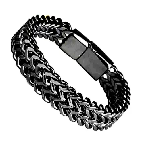 5*10cm Stainless Steel Braided Double Row Front and Rear Fish Scale Alloy Magnetic Buckle Bracelet with Keel Jewelry New Model
