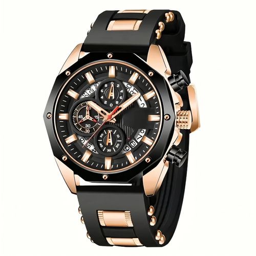 4PCS Hot-Selling Stylish Mens Watch Set – Business-Casual Watch, Bracelet, and Cross Necklace Set