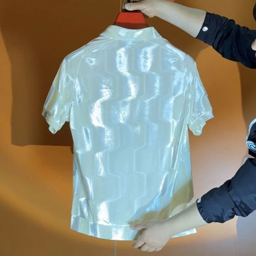 Men's Casual Short Sleeve T-Shirt Breathable Fashionable Polyester Fiber Summer New Style Versatile Gold Stream