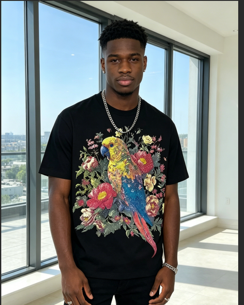 2026 New Men's Parrot  Rhinestone Tees