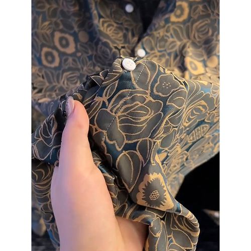Light green printed satin shirt