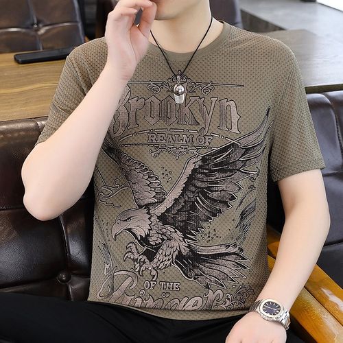 Trendy Printed Lightweight Ice Silk Crew-Neck Short-Sleeve Top