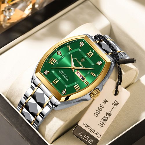 Fashion Tonneau Men Watch Luminous Waterproof Date Week Classic Man Watch Stainless Steel Quartz Business Men's Watches