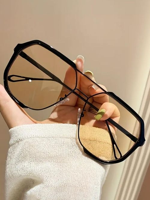 Unisex Flat Top Geometric Frame Sunglasses, Summer Sunglasses, Trendy Casual Sunglasses, Stylish Classic Aviator Sunglasses, Chic Travel Essentials, Trendy Vintage Sun Protective Sunglasses for Driving   Travel