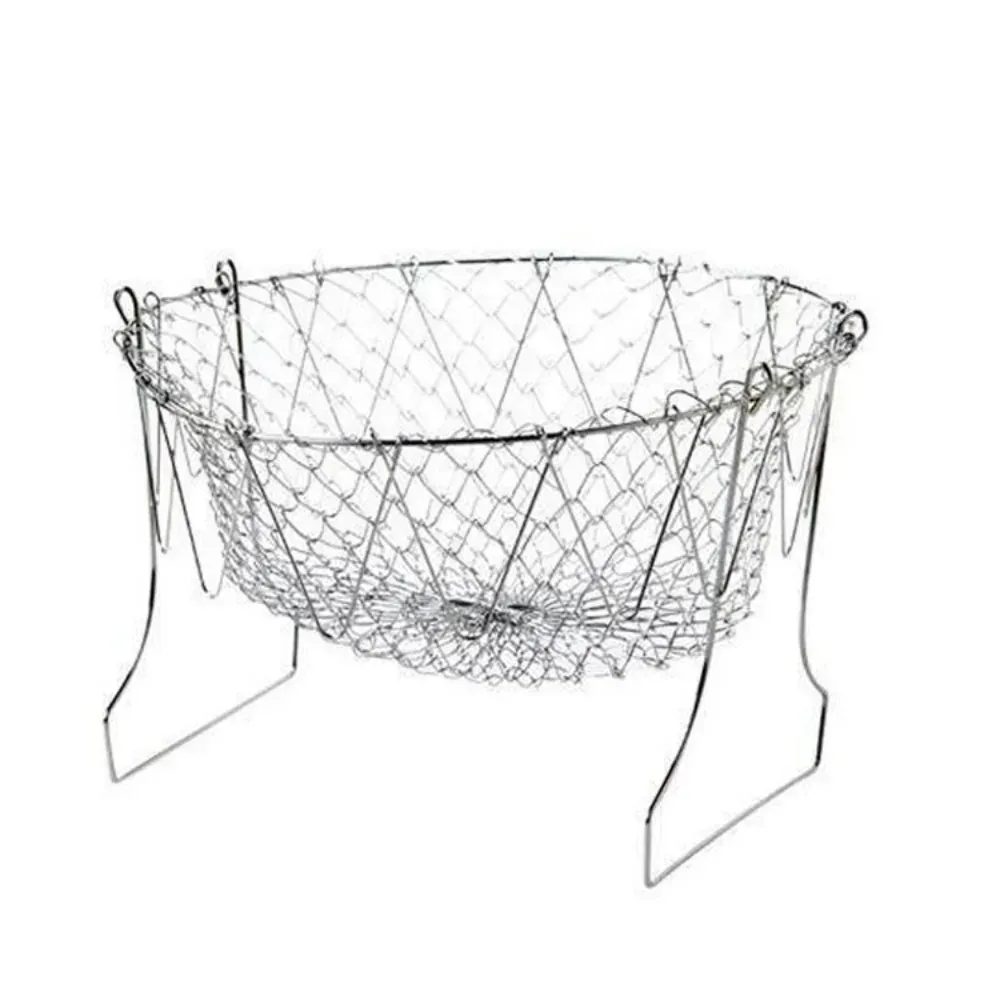 2PCS Durable Stainless Steel Fryer Basket Foldable Multifunctional Fried Filter Screen Silver Drain Oil Basket Kitchen Supplies
