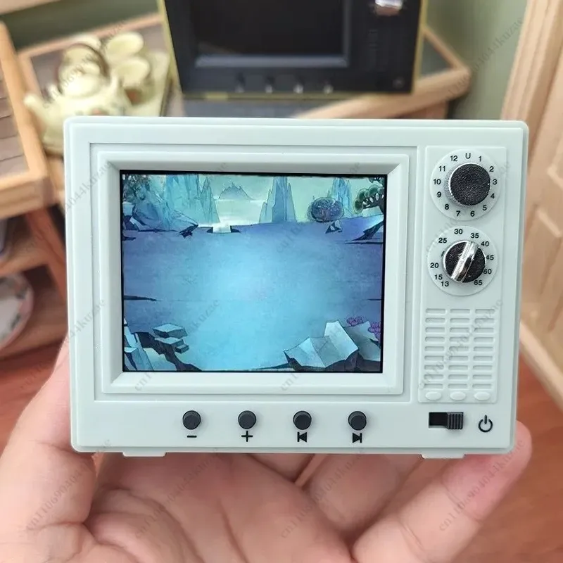 Interactive 1:12 scale miniature dollhouse TV with video playback