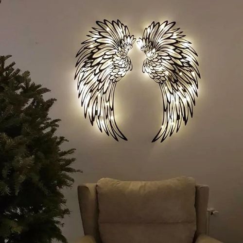 Angel wings metal ornament - with light