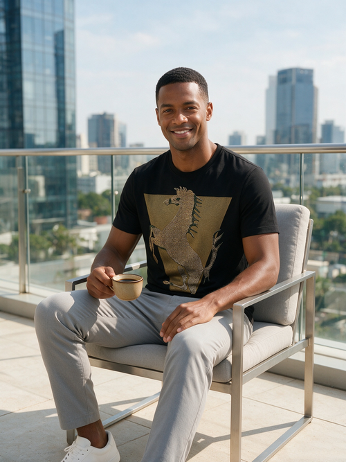 New Men's Summer Round Neck Hot Diamond War Horse T-shirt