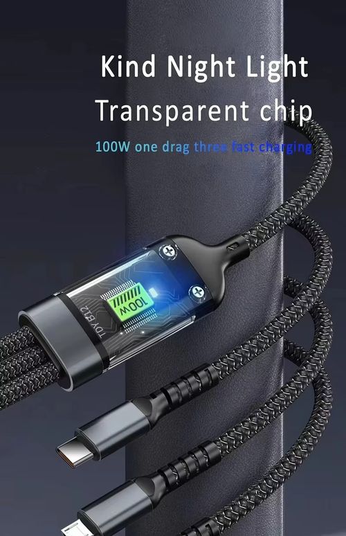 100W Transparent Luminous Charging 3-in-1 Data Cable