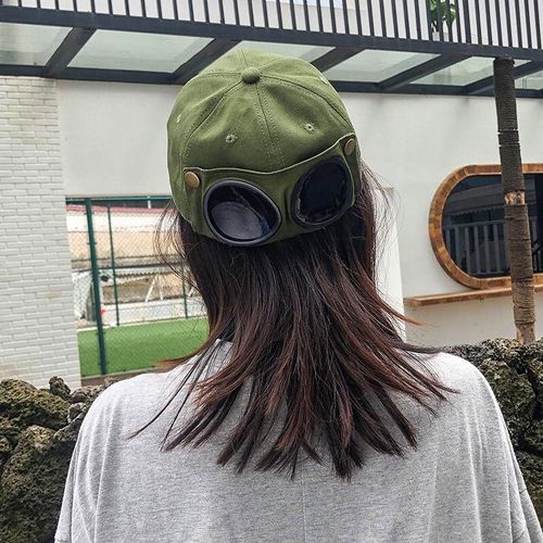 Aviator-style baseball cap with built-in sunglasses