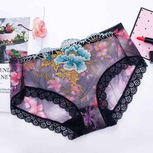 7 pieces of sweet mesh transparent lace flower underwear in plus size