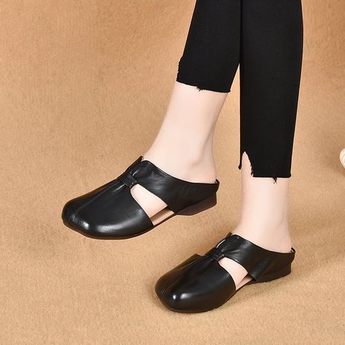 Soft leather toe half slippers for women