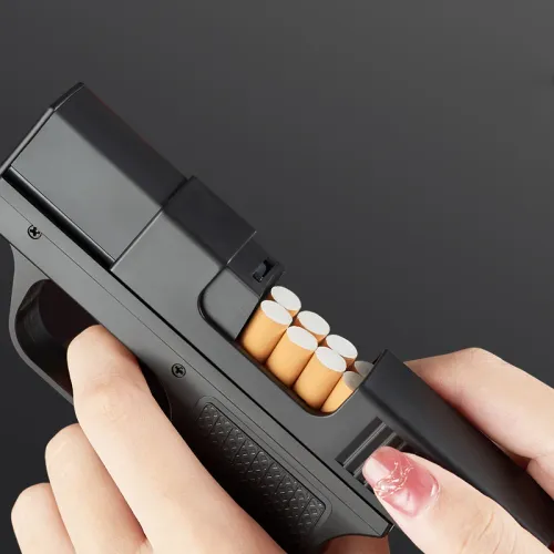 （Gas not included）Creative Pistol Lighter Cigarette Box 10PCS Jet Butane Gas Torch Lighter Welding Gun Windproof Cigar Lighter Unusual Men Gift