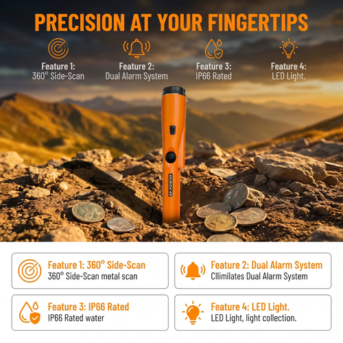 Professional Treasure Hunter Pointer Handheld Metal Detector Finder Pinpointer Probe Pinpointing Waterproof 360 Side Scan