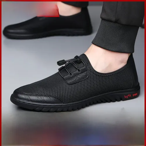 Men's Summer Breathable Mesh Slip-On Work Shoes Soft Bottom Casual Sports Sneakers round Toe Flat Heel Lightweight Comfortable