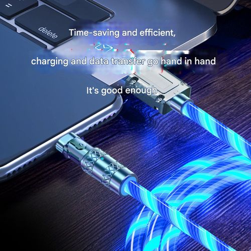 ⚡ 120W Fast Charging, 540° Rotating Flowing Light USB Type-C Charging & Data Cable