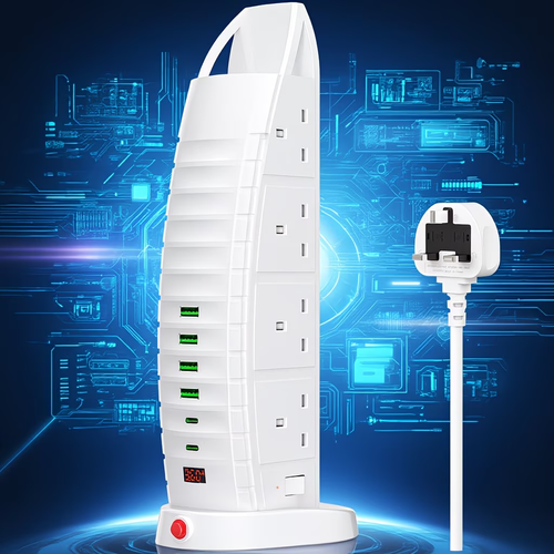 8 Way Multi Plug Extension Tower with 6 USB Ports
