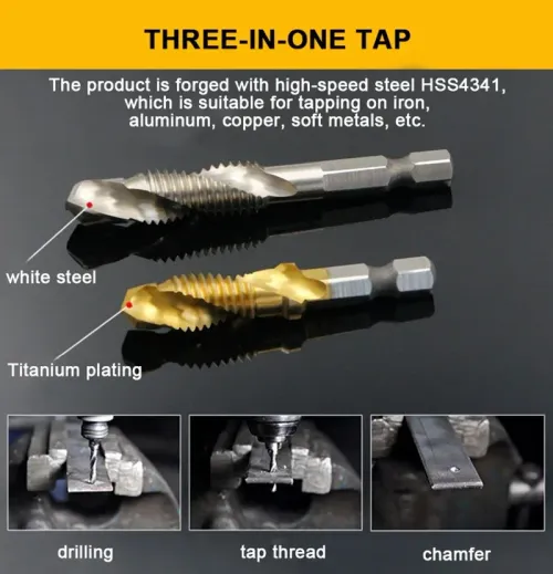 6PCS Metric Titanium Drill Tap Combination Bit Set Hex Shank HSS Screw Thread Bit Thread M3 M4 M5 M6 M8 M10 Taps Tool