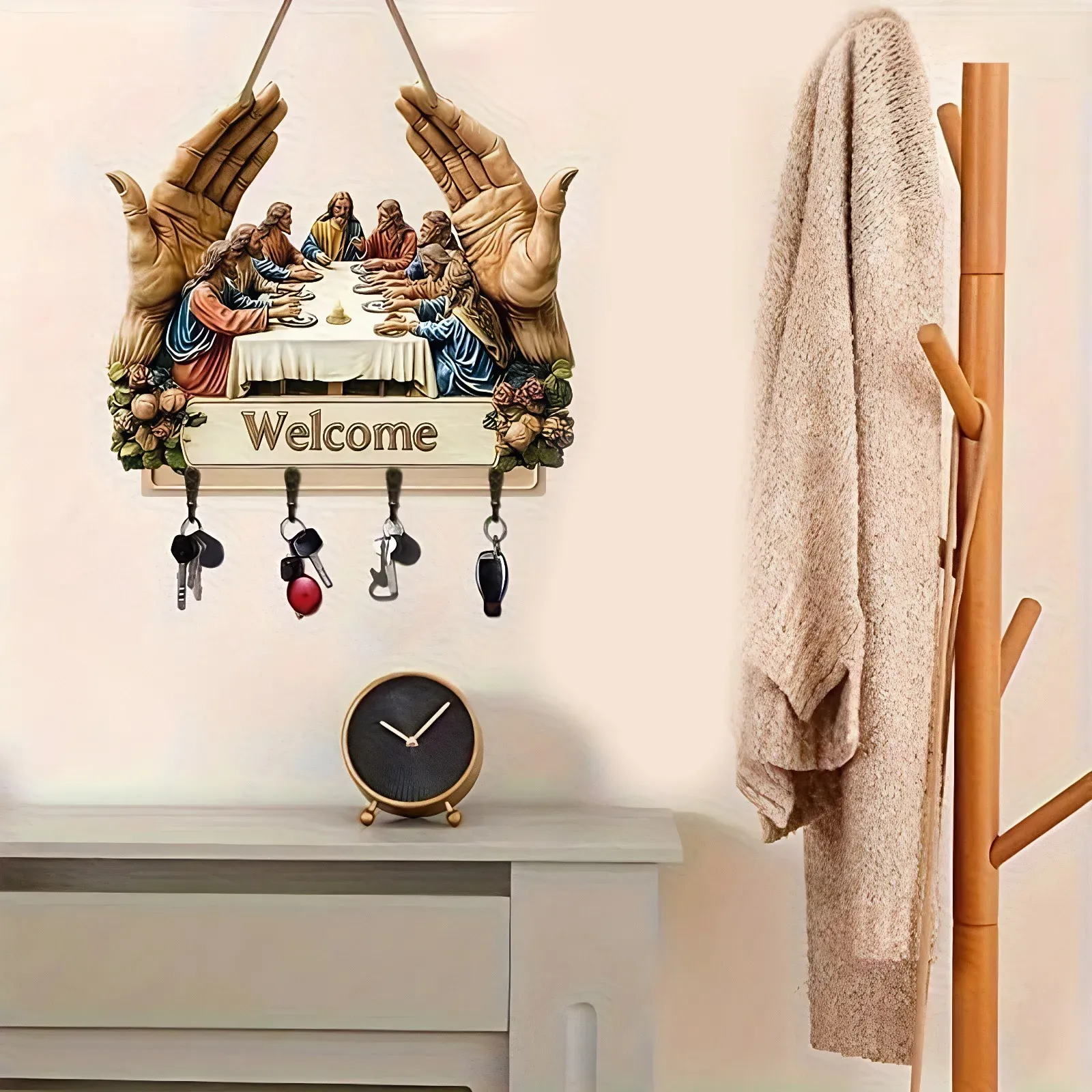 Key Holders Hooks Organizers with 4 Metal Hooks Small Keychains Organizer Racks Wear Resist for Entryway Hallway Entry