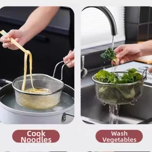 Kitchen Restaurant Mesh Net Deep Frying with Handle Stainless Steel Cooking Tools Filter Fry Basket Food Colander