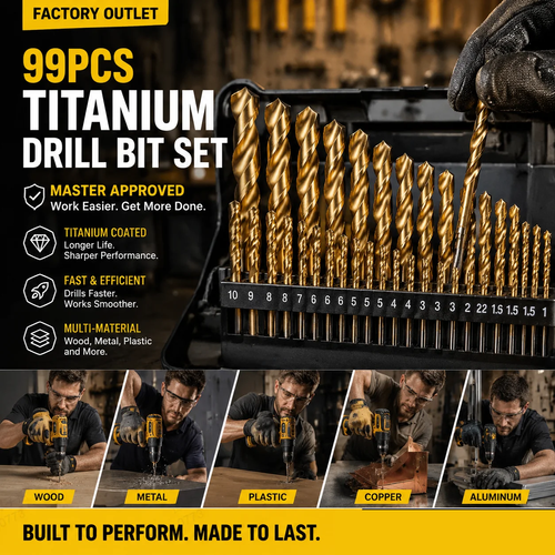 99-Piece Titanium Drill Bit Set – Sharper, Faster, Longer