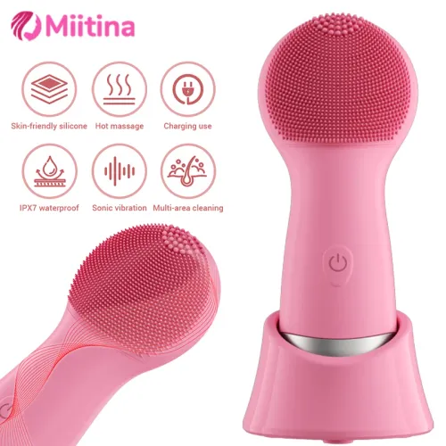 Facial Cleansing Brush, PRITECH Heatable Vibrating Face Scrubber with Massage, Silicone Face Scrubber for Women & Men, Electric Facial Cleanser for Deep Cleansing, Gentle Exfoliating minihygieneproducts