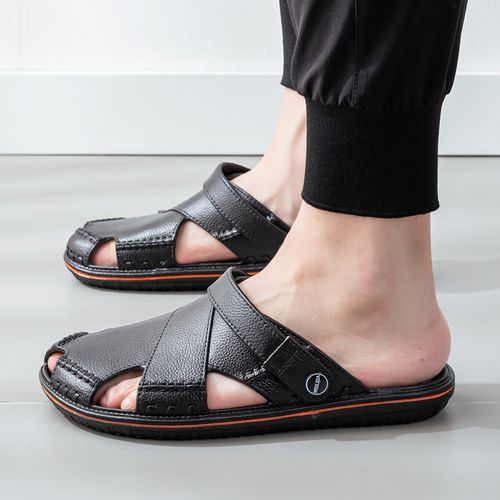 Men Baotou Hollow Out Dual Purpose Sandals Summer New Soft sole Non Slip Breathable Work Shoes Outdoor Beach Sandals Slippers