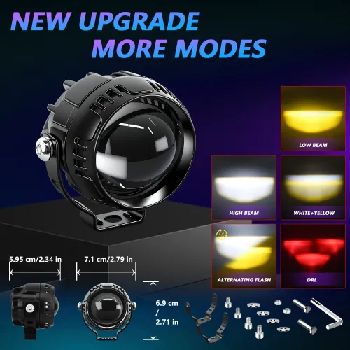 Motorcycle HeadlightsRed Devil's Eye Fog Lamps Projector White Yellow 24V Super Brighter