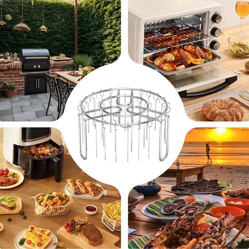 3-Piece Air Fryer Grill Rack Set – Round, Multi-Prong, Detachable Hanging Skewer Rack (Each rack includes 24 skewers)