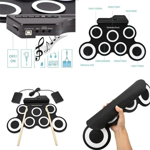 New Folding Silicone Hand Roll USB Electronic Drum Portable Practice Drums Pad Kit With Drumsticks Sustain Pedal