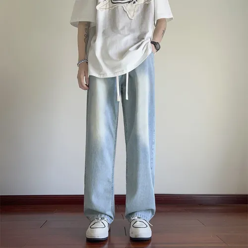 Cool Sensation Ice Silk Men's Jeans Summer Thin Brand Large Size Loose Wide Leg Straight Tube Long Pants