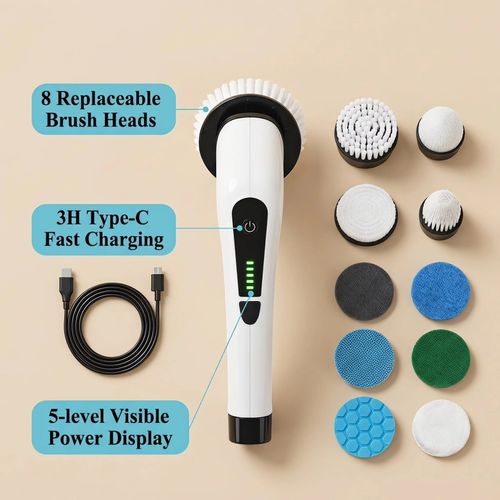 With a powerful 1300mAh battery delivering 50 minutes of continuous, high-intensity scrubbing and eight interchangeable brush heads, this tool helps you leave your bathroom sparkling clean—looking as pristine as a showroom. This is truly the last cleaning tool you will ever need to buy.