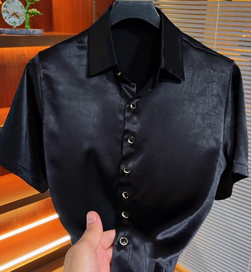 Men Glossy Casual Button Up Shirt