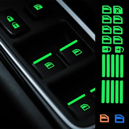 5pcs Car Luminous Car Window Button Sticker Night Glowing Lifting Switch Safety Decoration Stickers Door Window Lifter Switch Decals
