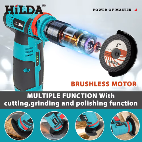 HILDA 12V Cordless Lithium-Ion Angle Grinder (Rechargeable) – Features Both Polishing and Mini-Cutting Functions