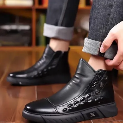 Luxury Men Boots Fashion High-top Platform Boot Classic Business Casual Leather Boots Winter Plush Warm Cotton Boots