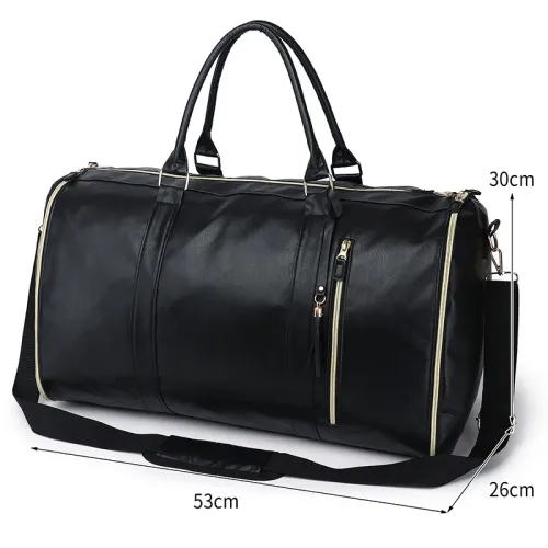 Foldable  Travel Bag Large PU Leather Duffel Carry On Business Clothing Bag