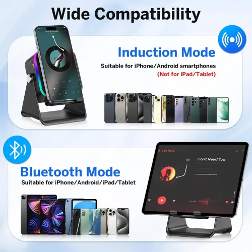 5 In 1 Auto-induction 5000mAh Wireless Induction Speaker 8 RGB Lights HIFI Sound Portable Bluetooth Phone Holder