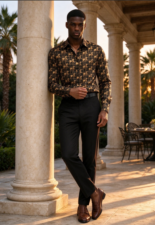 Luxury Black Gold Printed Business Shirt