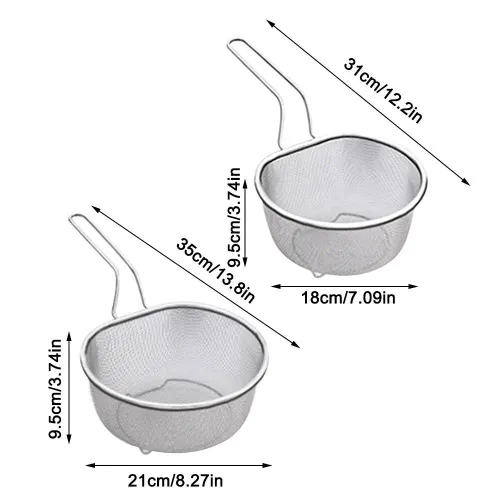 Kitchen Restaurant Mesh Net Deep Frying with Handle Stainless Steel Cooking Tools Filter Fry Basket Food Colander