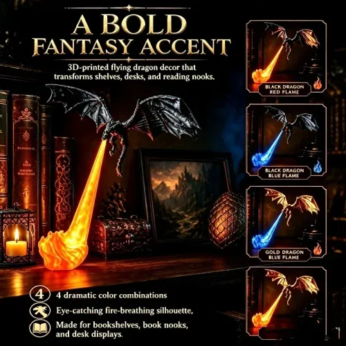 Dragon Flame Bookshelf Nook Light Creative Funny Spray Fire Dragon Bookshelf Ornament Halloween Birthday Gift Home Decoration
