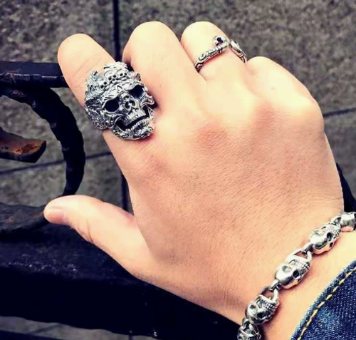 💀Adjustable opening Vintage Polish Floral Armor Antler Skull Ring