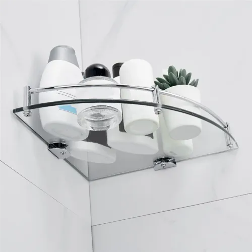 Glass Shelf Bore Bathroom Organizer Triangle Corner Shower Bathroom Organizers Accessories Hardwares Wall Hardware Fixture Home