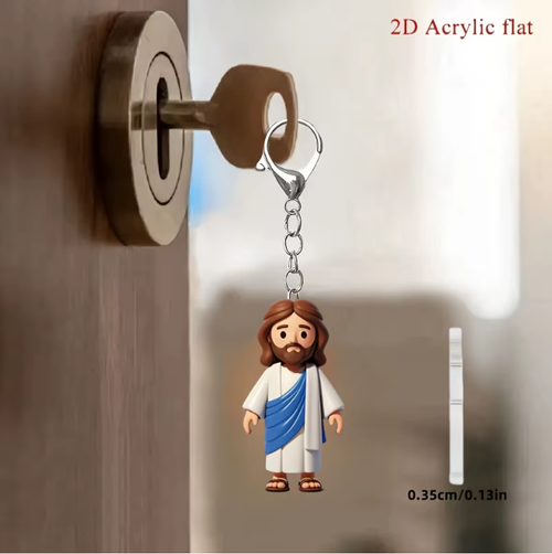 5pcs 2D flat cartoon-style Jesus in a white robe acrylic keychain, perfect for decorating bags