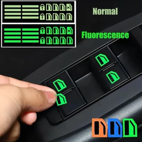 5pcs Car Luminous Car Window Button Sticker Night Glowing Lifting Switch Safety Decoration Stickers Door Window Lifter Switch Decals