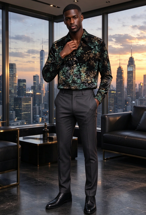 Men Luxury Velvet Long Sleeve Shirt