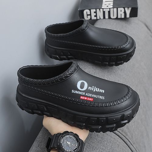 Men's  Shoes for Outdoor Wear, Thick-Soled, Non-Slip, Oil-Resistant, Wear-Resistant Work Chef Safety Shoes, Lazy Casual Shoes, Sandals, and Slippers